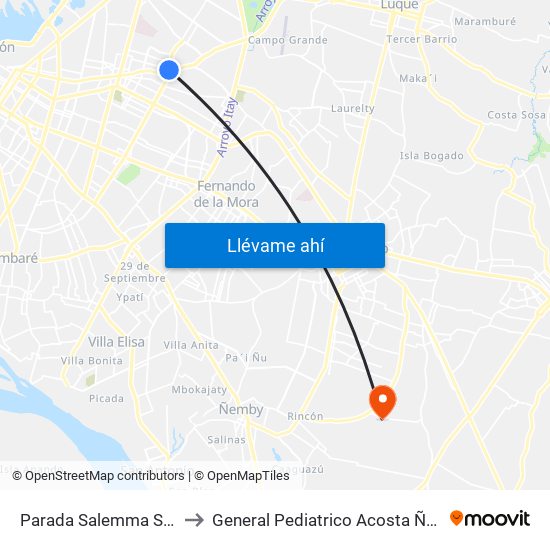 Parada Salemma Super Center to General Pediatrico Acosta Ñú (serv. Lactario) map