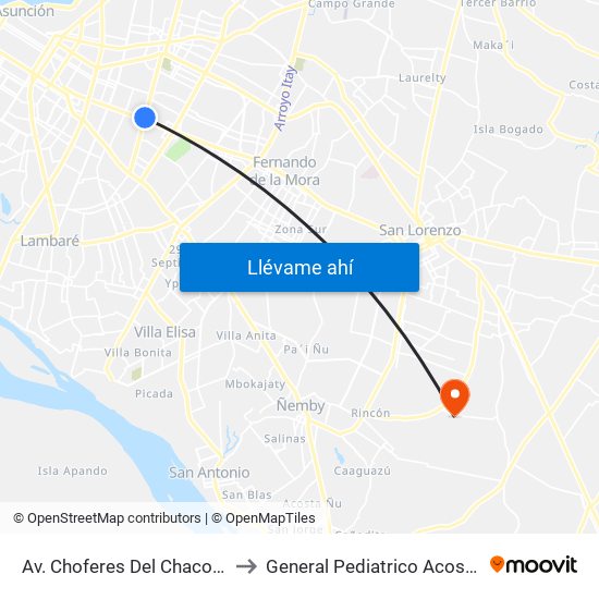 Av. Choferes Del Chaco X Av. Eusebio Ayala to General Pediatrico Acosta Ñú (serv. Lactario) map