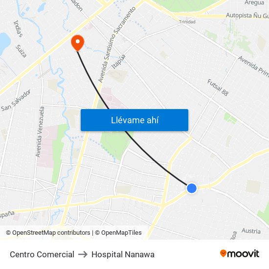 Centro Comercial to Hospital Nanawa map