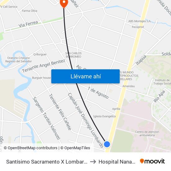 Santísimo Sacramento X Lombardo to Hospital Nanawa map