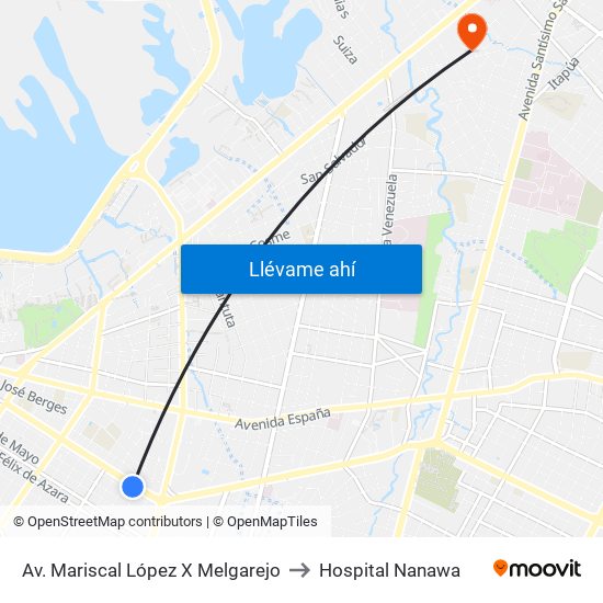 Av. Mariscal López X Melgarejo to Hospital Nanawa map