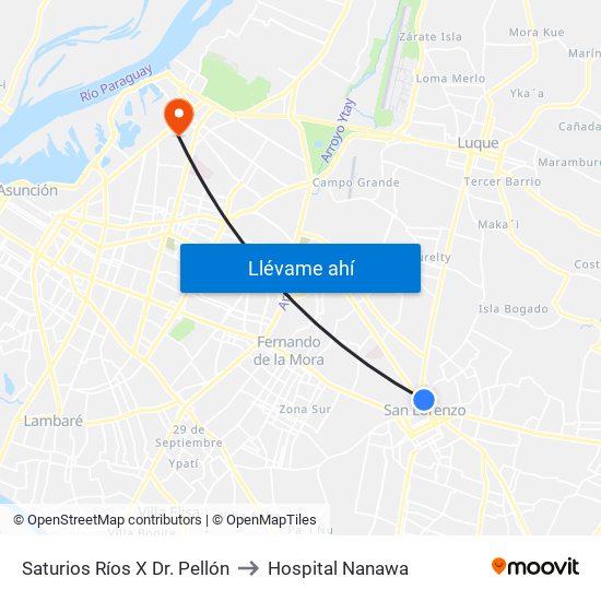 Saturios Ríos X Dr. Pellón to Hospital Nanawa map