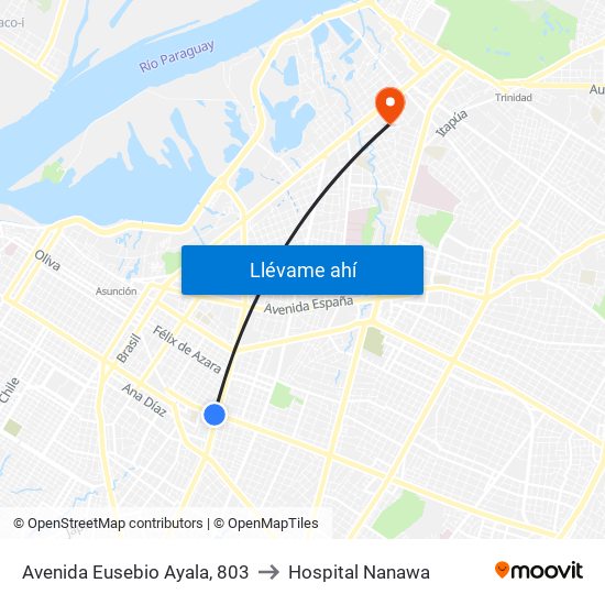 Avenida Eusebio Ayala, 803 to Hospital Nanawa map