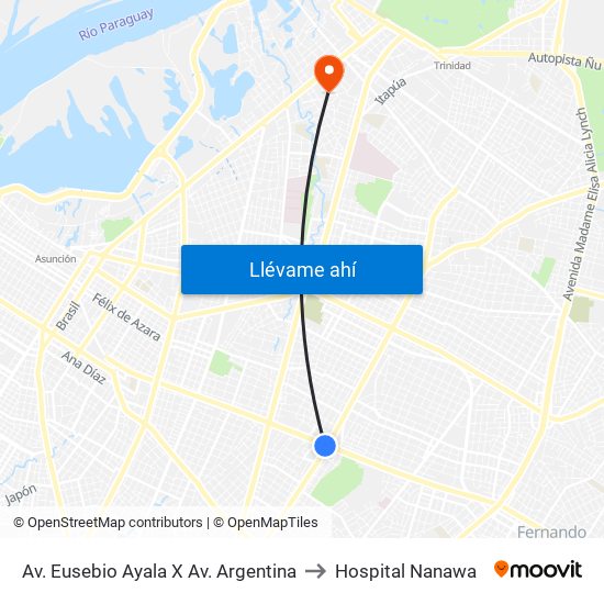 Av. Eusebio Ayala X Av. Argentina to Hospital Nanawa map