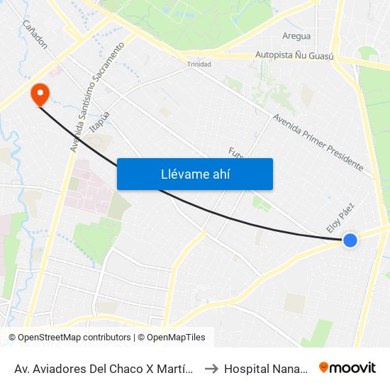 Av. Aviadores Del Chaco X Martínez to Hospital Nanawa map