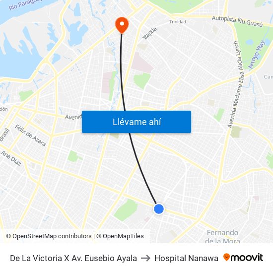 De La Victoria X Av. Eusebio Ayala to Hospital Nanawa map