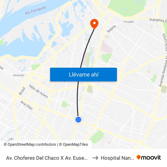 Av. Choferes Del Chaco X Av. Eusebio Ayala to Hospital Nanawa map