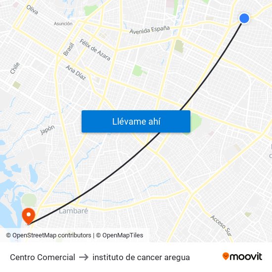 Centro Comercial to instituto de cancer aregua map
