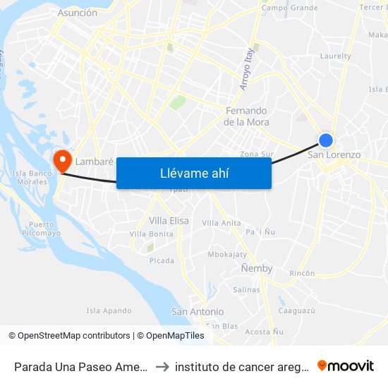 Parada Una Paseo Amelia to instituto de cancer aregua map