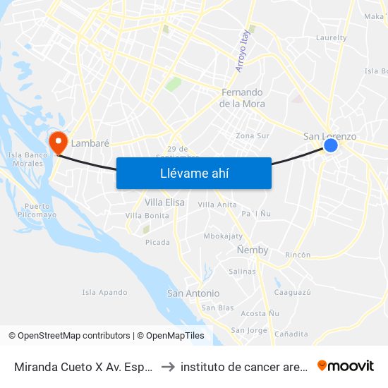 Miranda Cueto X Av. España to instituto de cancer aregua map