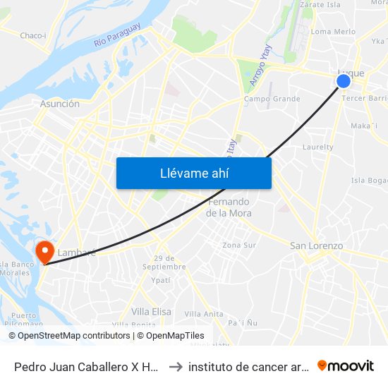 Pedro Juan Caballero X Herrera to instituto de cancer aregua map