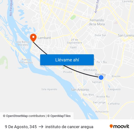 9 De Agosto, 345 to instituto de cancer aregua map