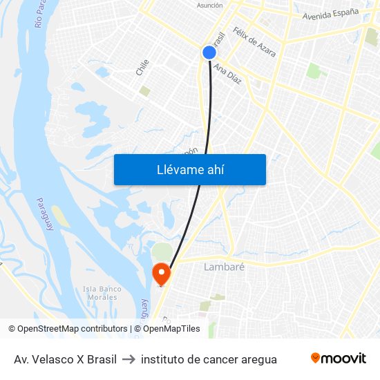 Av. Velasco X Brasil to instituto de cancer aregua map