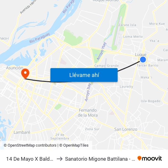 14 De Mayo X Balderrama to Sanatorio Migone Battilana - Pediatría map