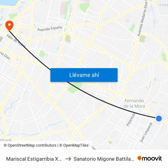 Mariscal Estigarribia X Atilio Galfre to Sanatorio Migone Battilana - Pediatría map