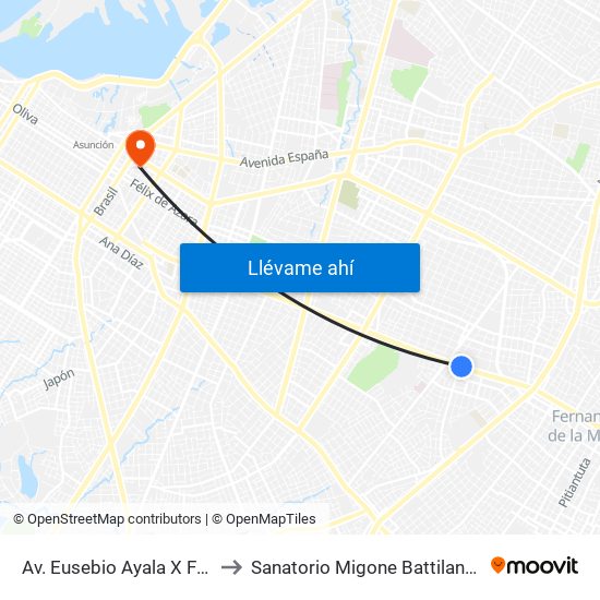 Av. Eusebio Ayala X Félix Lopéz to Sanatorio Migone Battilana - Pediatría map
