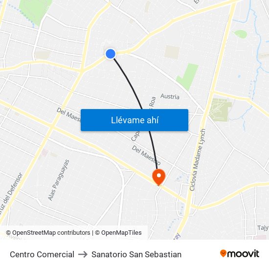 Centro Comercial to Sanatorio San Sebastian map