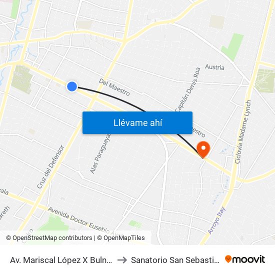 Av. Mariscal López X Bulnes to Sanatorio San Sebastian map