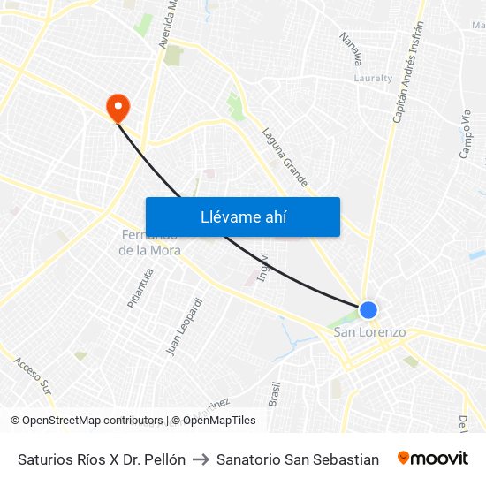 Saturios Ríos X Dr. Pellón to Sanatorio San Sebastian map