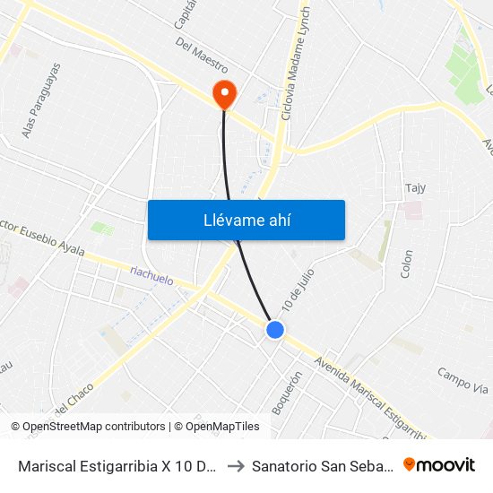 Mariscal Estigarribia X 10 De Julio to Sanatorio San Sebastian map