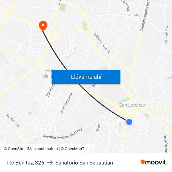 Tte Benitez, 326 to Sanatorio San Sebastian map