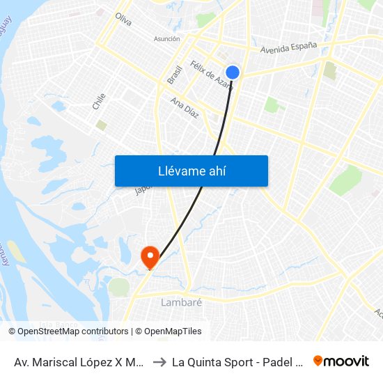 Av. Mariscal López X Melgarejo to La Quinta Sport - Padel & Futbol map