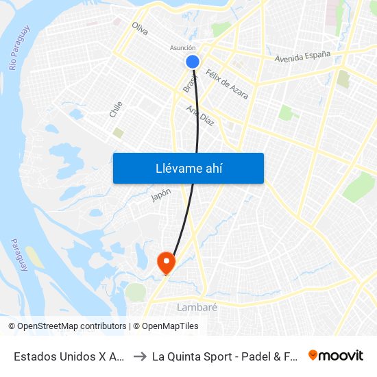 Estados Unidos X Azara to La Quinta Sport - Padel & Futbol map