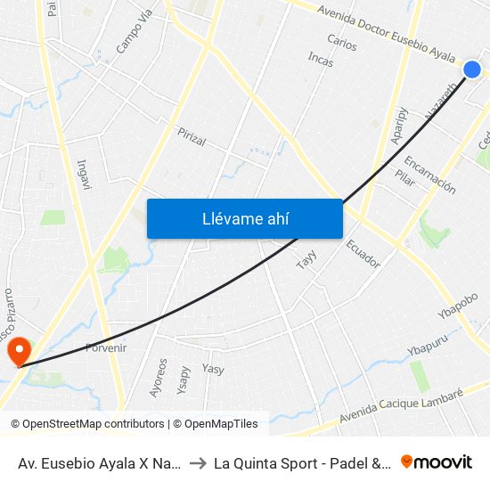 Av. Eusebio Ayala X Nazareth to La Quinta Sport - Padel & Futbol map