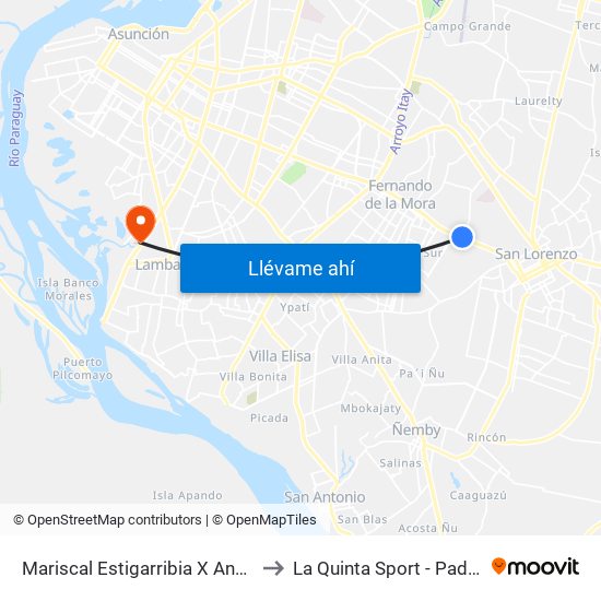 Mariscal Estigarribia X Andrés Barbero to La Quinta Sport - Padel & Futbol map