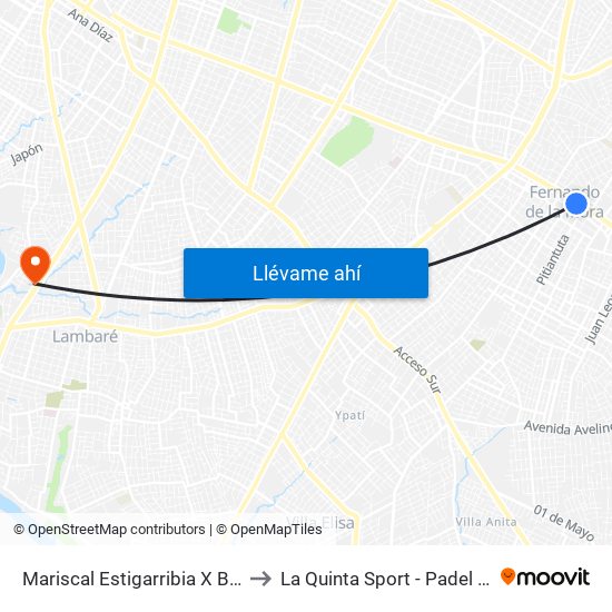 Mariscal Estigarribia X Boquerón to La Quinta Sport - Padel & Futbol map