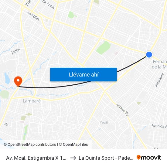 Av. Mcal. Estigarribia X 14 De Mayo to La Quinta Sport - Padel & Futbol map