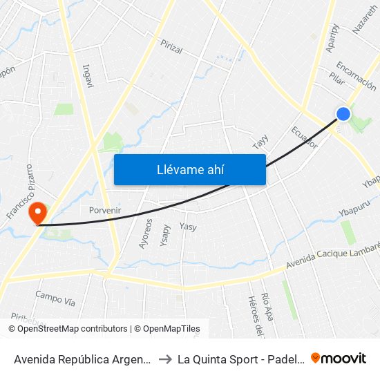 Avenida República Argentina, 3016 to La Quinta Sport - Padel & Futbol map