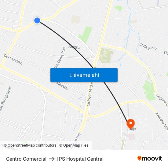 Centro Comercial to IPS Hospital Central map