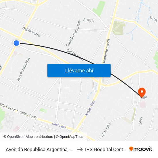 Avenida Republica Argentina, 201 to IPS Hospital Central map