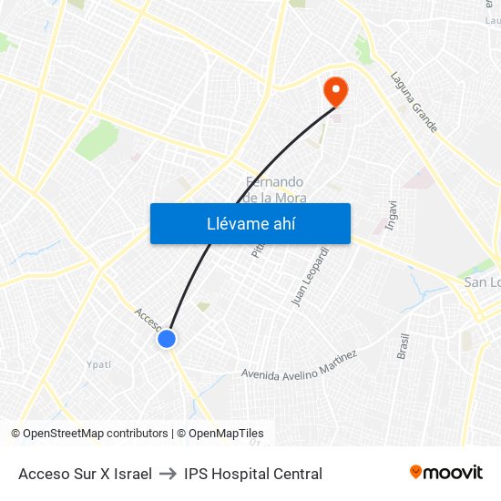 Acceso Sur X Israel to IPS Hospital Central map