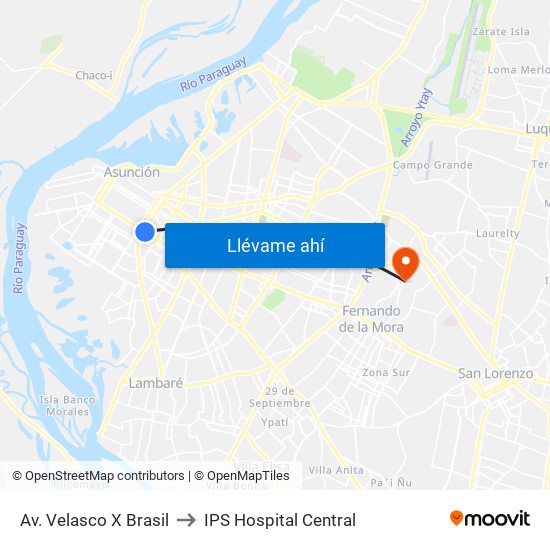 Av. Velasco X Brasil to IPS Hospital Central map