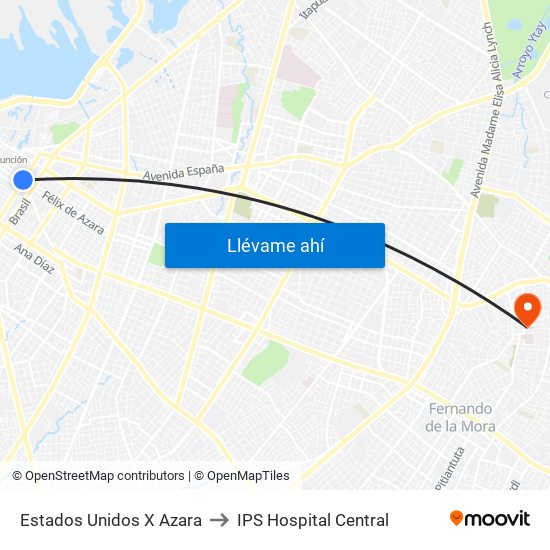 Estados Unidos X Azara to IPS Hospital Central map