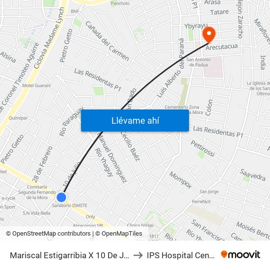 Mariscal Estigarribia X 10 De Julio to IPS Hospital Central map