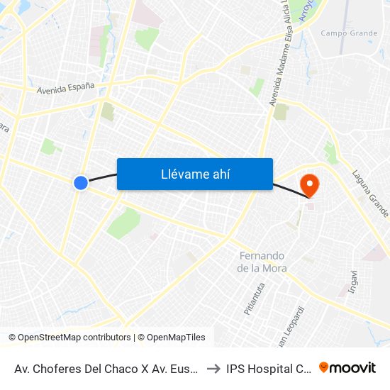 Av. Choferes Del Chaco X Av. Eusebio Ayala to IPS Hospital Central map