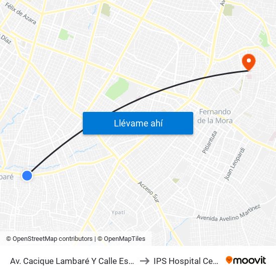 Av. Cacique Lambaré Y Calle Escobar to IPS Hospital Central map