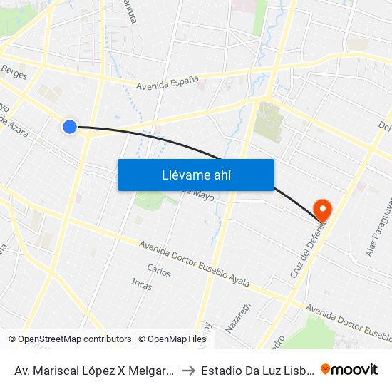 Av. Mariscal López X Melgarejo to Estadio Da Luz Lisboa map