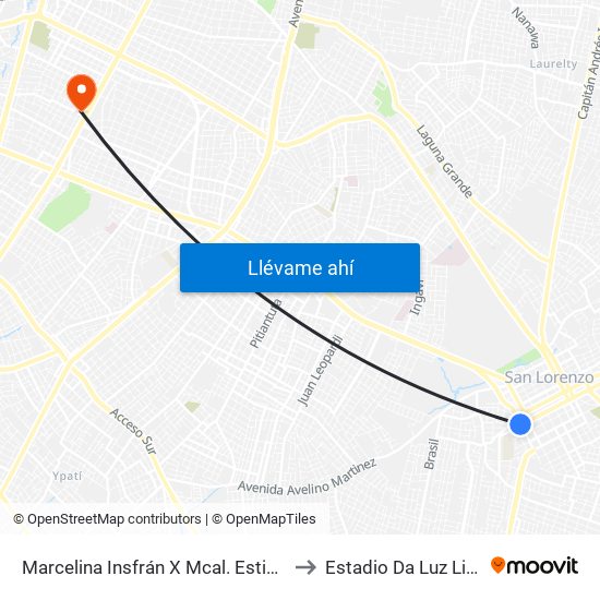 Marcelina Insfrán X Mcal. Estigarribia to Estadio Da Luz Lisboa map