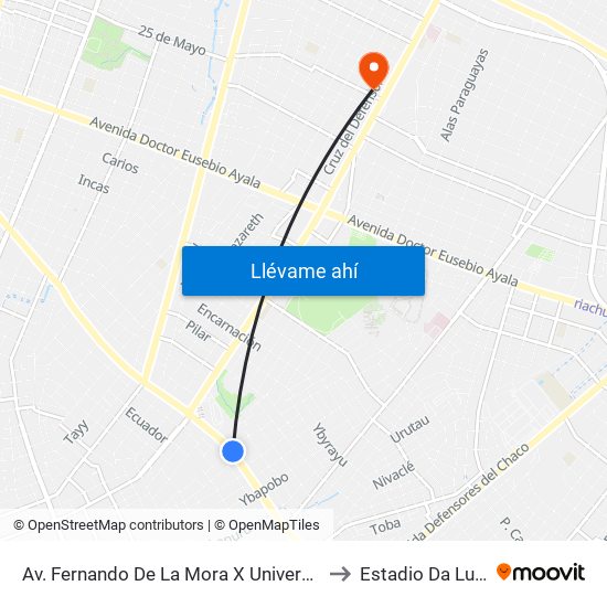 Av. Fernando De La Mora X Universitarios Del Chaco to Estadio Da Luz Lisboa map