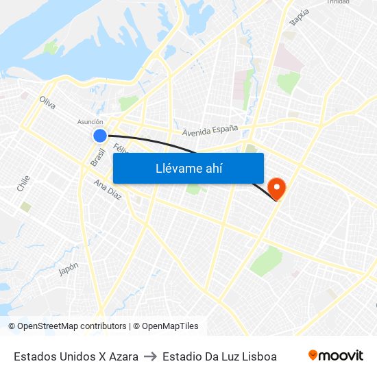 Estados Unidos X Azara to Estadio Da Luz Lisboa map