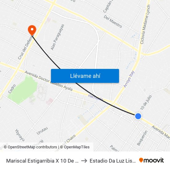 Mariscal Estigarribia X 10 De Julio to Estadio Da Luz Lisboa map