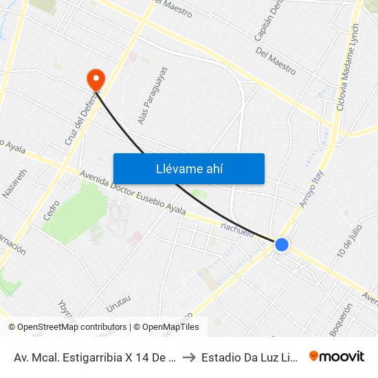 Av. Mcal. Estigarribia X 14 De Mayo to Estadio Da Luz Lisboa map