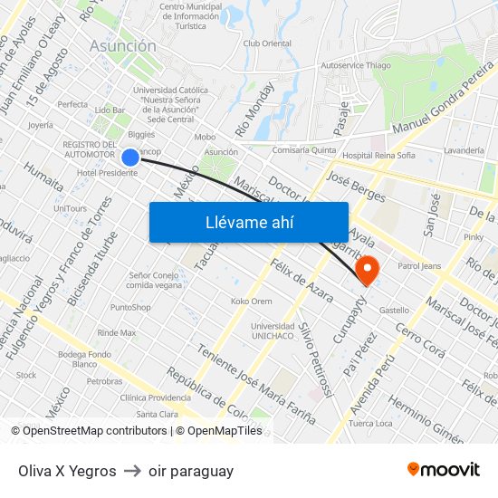 Oliva X Yegros to oir paraguay map