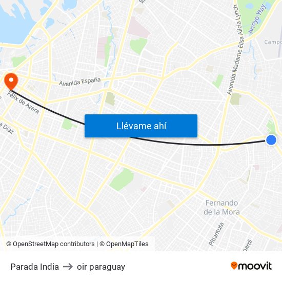Parada India to oir paraguay map