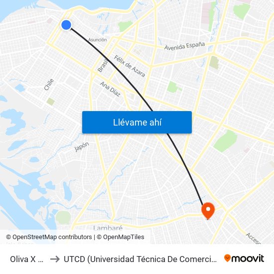 Oliva X Ayolas to UTCD (Universidad Técnica De Comercialización Y Desarrollo map