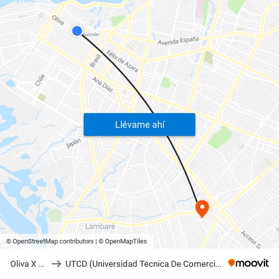 Oliva X Yegros to UTCD (Universidad Técnica De Comercialización Y Desarrollo map